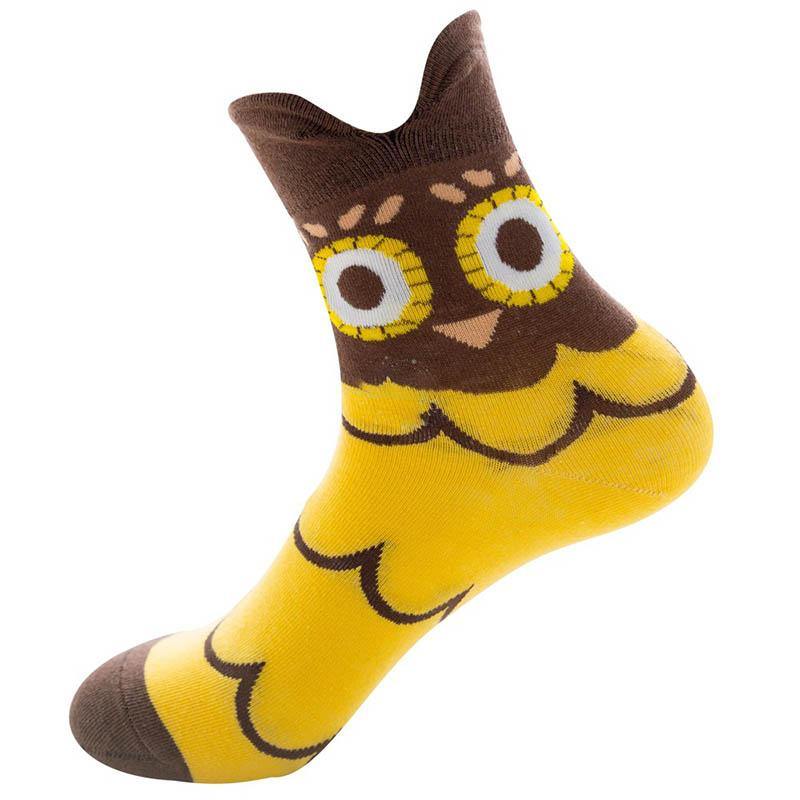 Womens Cotton Crew Fun Socks Cute Owl  Ears Short Socks Set 5 Pairs - CHALIER