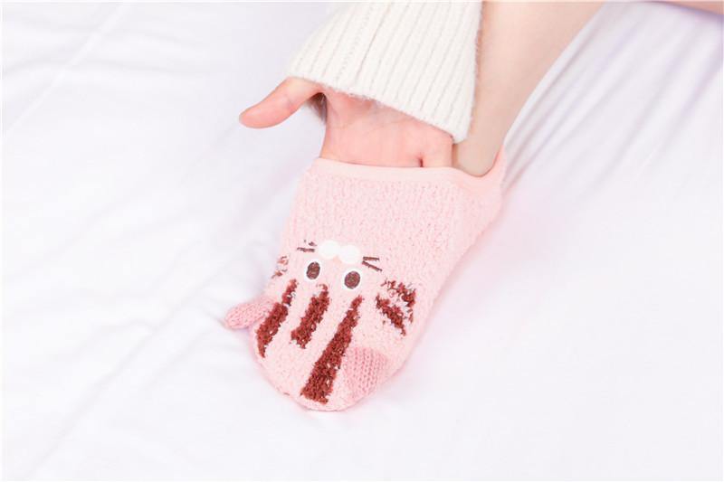 Women 9 Pairs Winter Non-slip Slipper No-show Socks Coral Fleece Cute Animals Grip Socks - CHALIER