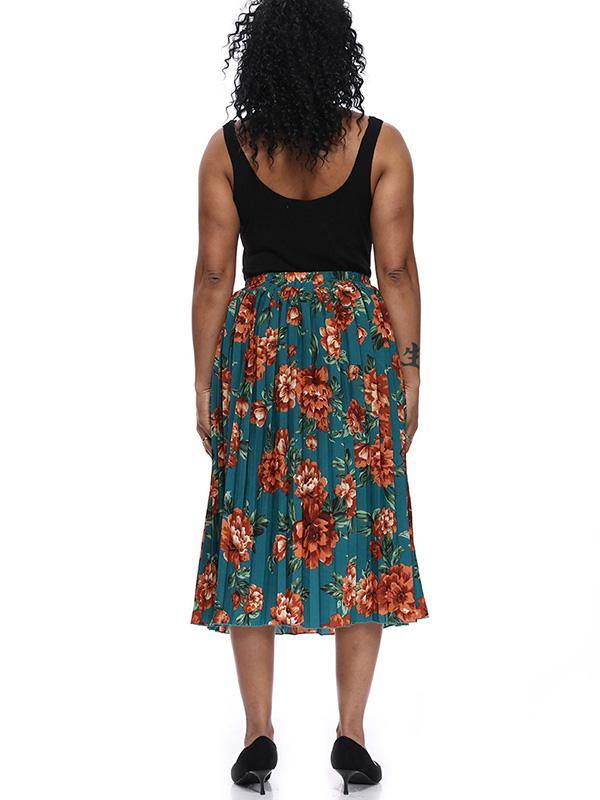 Women's Printed Chiffon Pleated Skirt Plus Size Midi Skirts - CHALIER