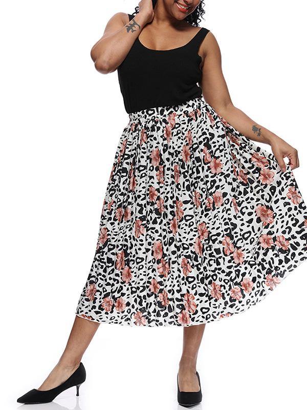 Women's Printed Chiffon Pleated Skirt Plus Size Midi Skirts - CHALIER