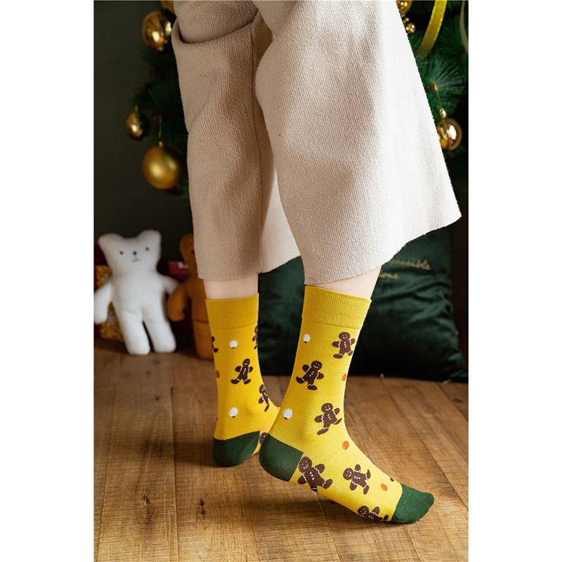 Womens Christmas Pattern Jingle Bell Tree Happy Fashion Cute Crew Socks 4 Pairs - CHALIER