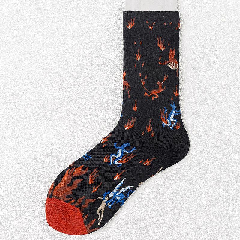 Womens Vintage Ink Wash Painting Crew Socks 5 Pairs - CHALIER