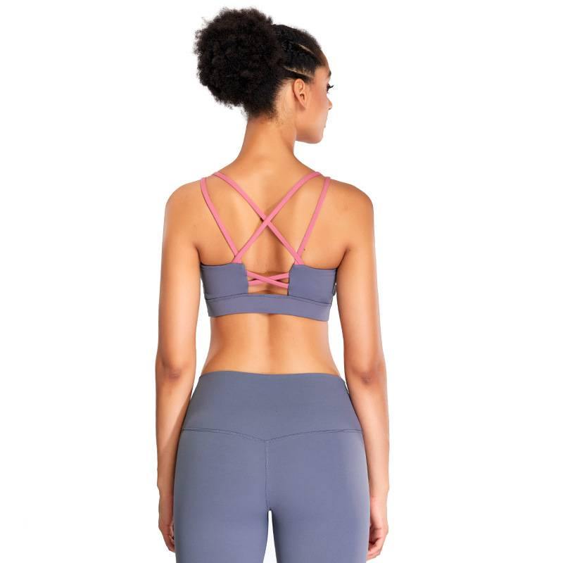 Women Sports Bra Criss-Cross Padded Bra Yoga Fitness Workout Running Top Set Leggings Tight - CHALIER