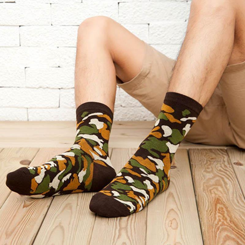 Mens Cotton Crew Socks Outdoor Camouflage Training Casual Socks Set 5 Pairs - CHALIER
