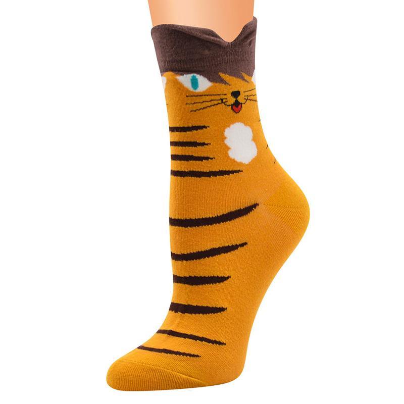 Womens Cute Stretch Breathable Funny Socks Soft Warm Animals Crew Socks Cat Pattern 4 pairs - CHALIER
