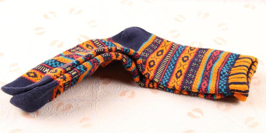 Chalier Men Winter Socks Colorful Stripes Orange - CHALIER