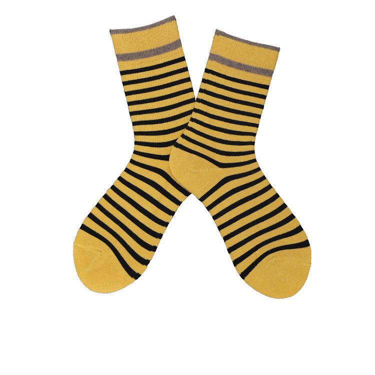 Chalier Mens Casual Cartoon Black Yellow Stripe Cotton Socks