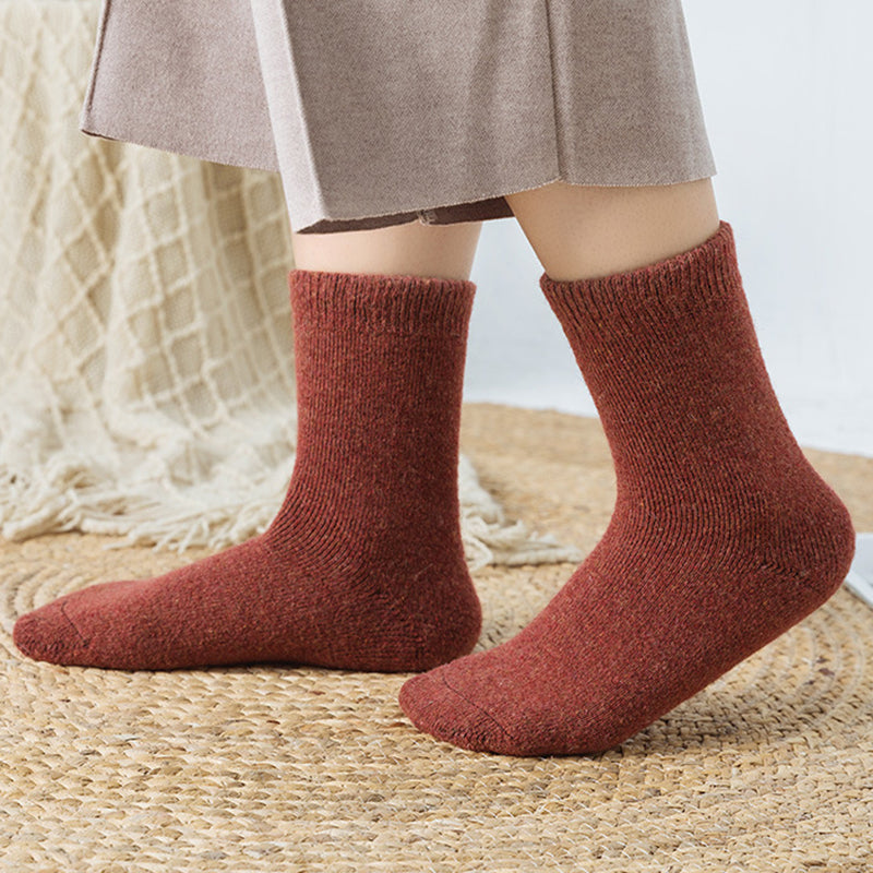 Womens Winter Thickened Knitted Crew Cotton Socks 5 Pairs