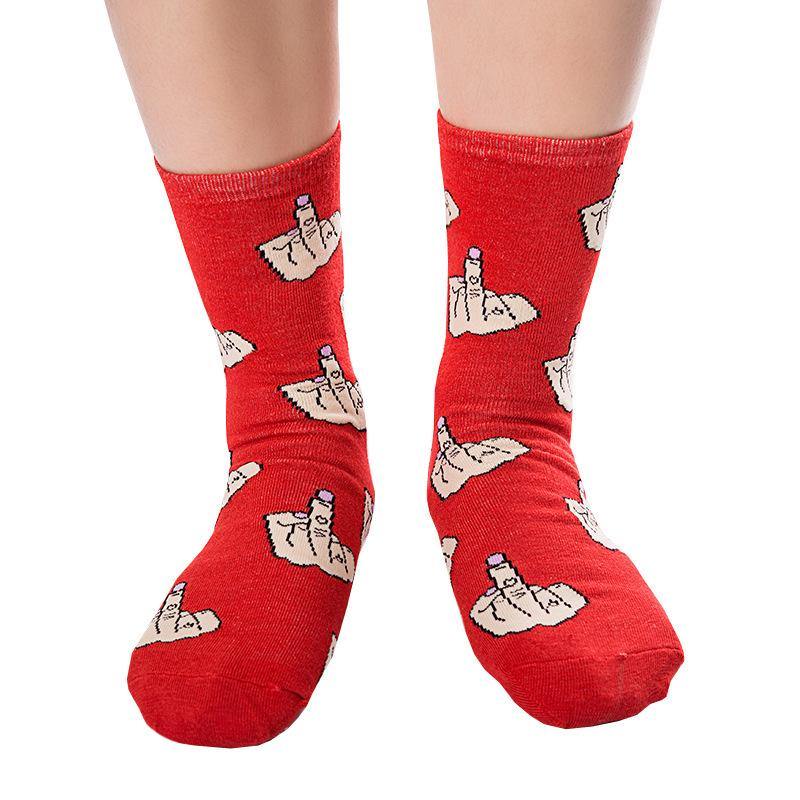 Womens Casual Funny Crazy Crew Socks Middle Finger Novelty Hip-hop Socks - CHALIER