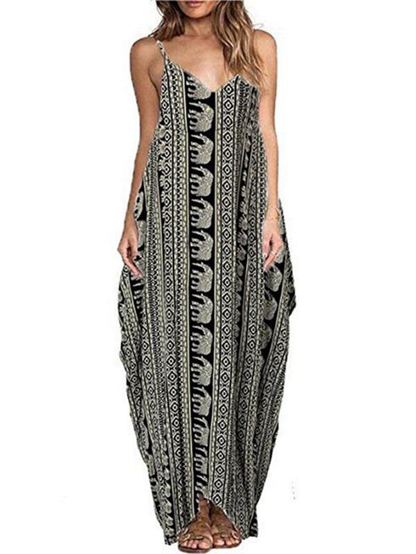 Women's Cotton Floral Printed Loose Sleeveless Maxin Slip Dress Plus Size - CHALIER