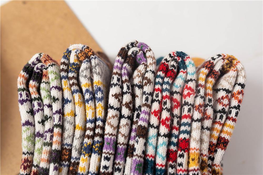 Womens Winter Wool Warm Vintage Socks 5 Pairs Set - CHALIER