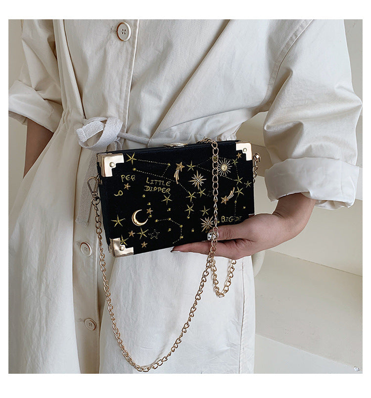 Star & Moon Embroidered Box Clutch Bag Evening Bag