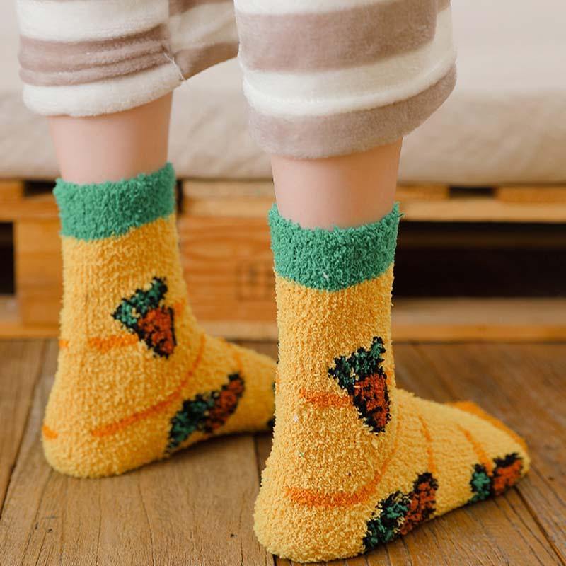 Womens Winter Warm Fuzzy Wool Slipper Socks Set Funny Cute Vegetables Series Set 5 Pairs - CHALIER