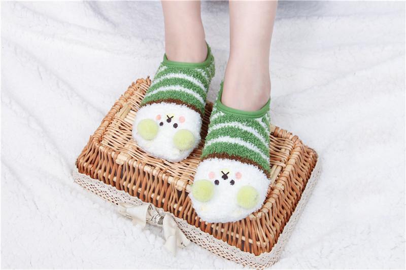 Women 9 Pairs Winter Non-slip Slipper No-show Socks Coral Fleece Cute Animals Grip Socks - CHALIER