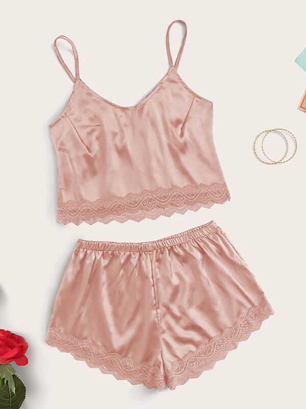 Women's Pajamas Set Sexy Camisole Sets Lace Lingerie Soft Sleepwear with Shorts
