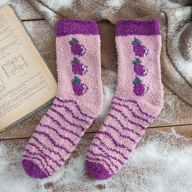 Womens Winter Warm Fuzzy Wool Slipper Socks Set Funny Cute Vegetables Series Set 5 Pairs - CHALIER