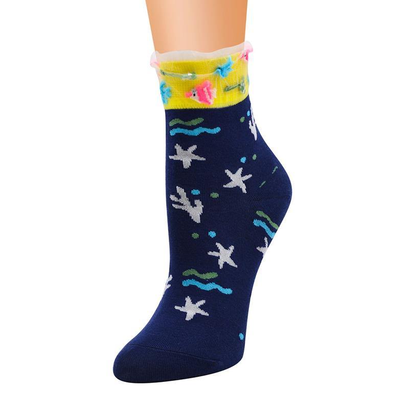 Womens Socks Vintage Starfish Beach Pattern Socks Novel Cute Cotton Crew Socks 8 Pairs - CHALIER