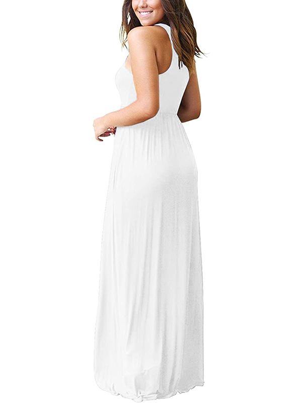 Women's Vest Beach Maxi Dress Sexy Pocket Soft Round-neck Dress - CHALIER