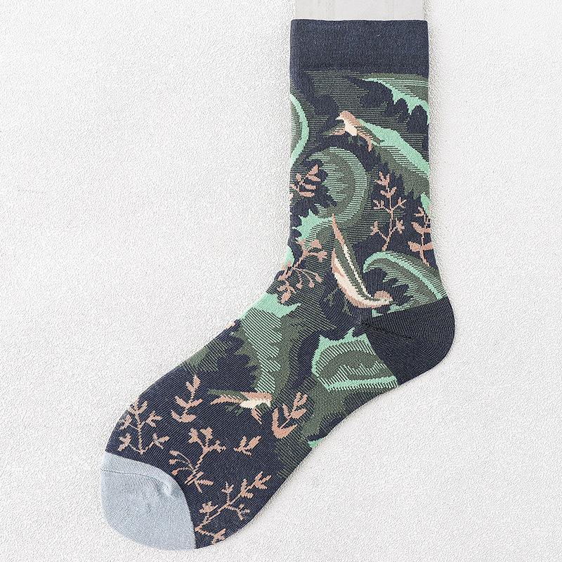 Womens Vintage Ink Wash Painting Crew Socks 5 Pairs - CHALIER