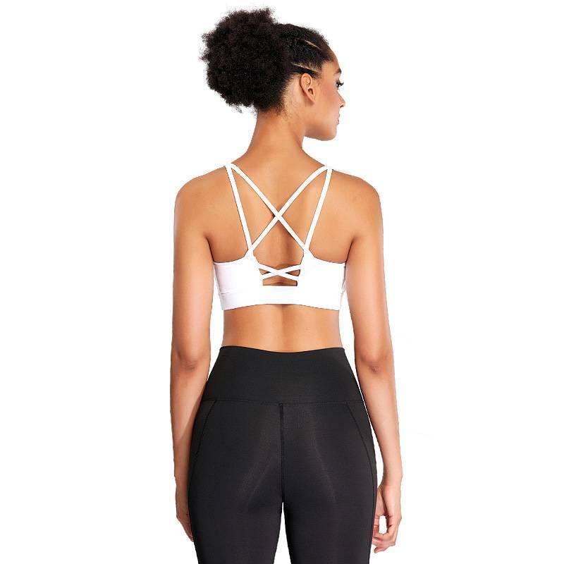 Women Sports Bra Criss-Cross Padded Bra Yoga Fitness Workout Running Top Set Leggings Tight - CHALIER