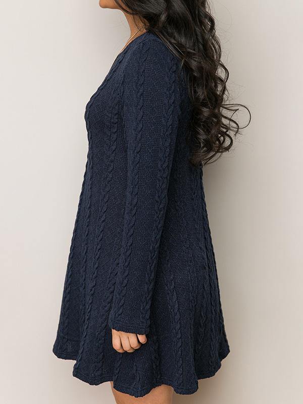 Women's Knitted Mini Dress Long-sleeve A-line Loose Casual Sweater Dress Plus Size - CHALIER