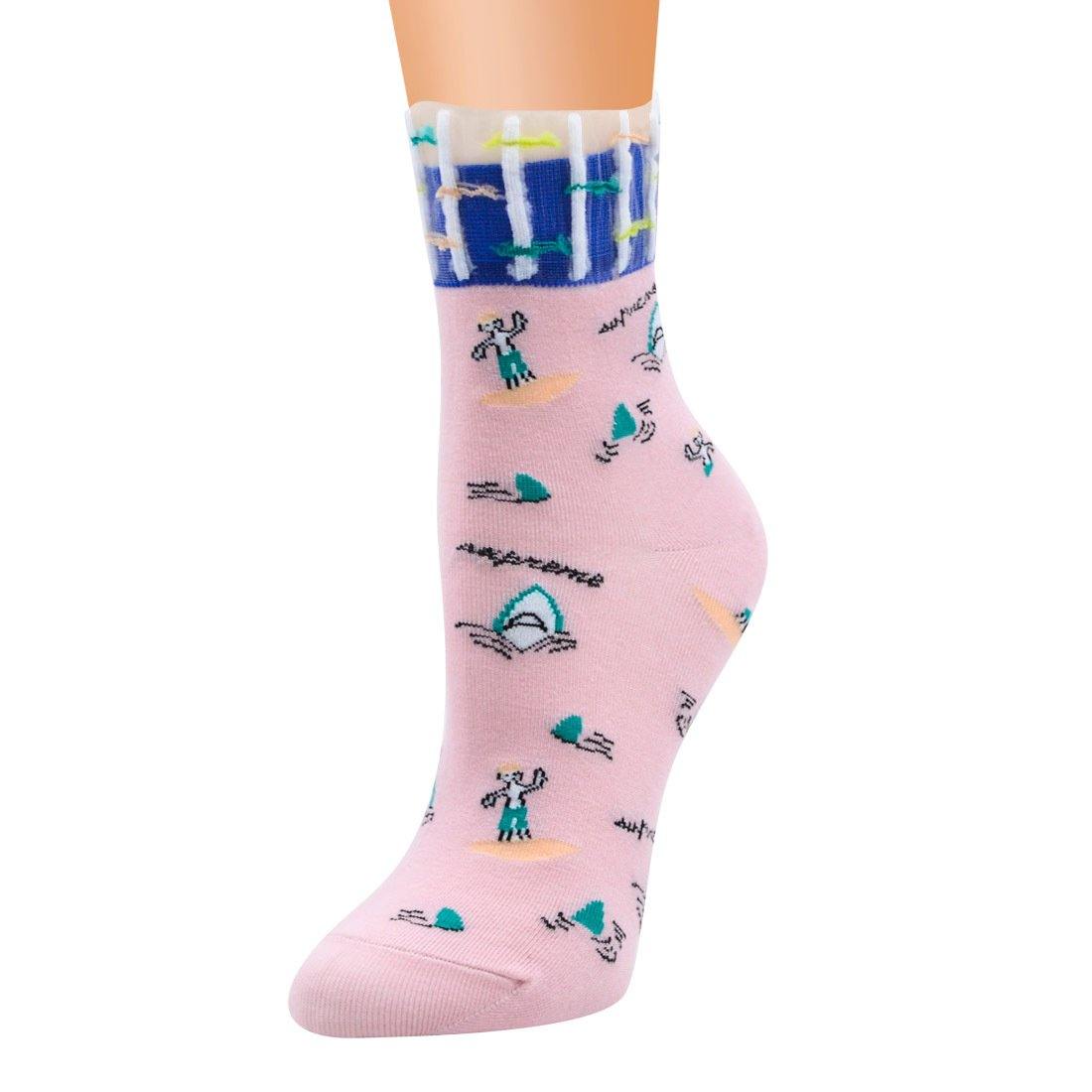 Womens Socks Vintage Starfish Beach Pattern Socks Novel Cute Cotton Crew Socks 8 Pairs - CHALIER