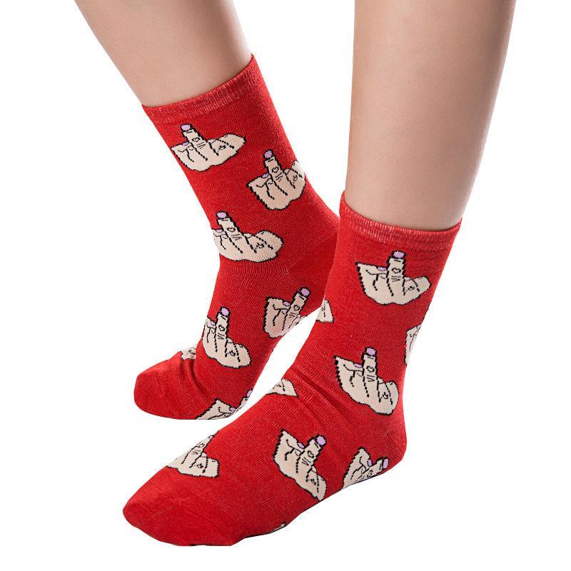Womens Casual Funny Crazy Crew Socks Middle Finger Novelty Hip-hop Socks - CHALIER
