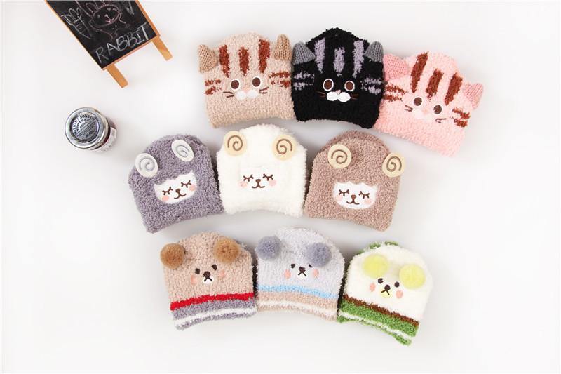 Women 9 Pairs Winter Non-slip Slipper No-show Socks Coral Fleece Cute Animals Grip Socks - CHALIER