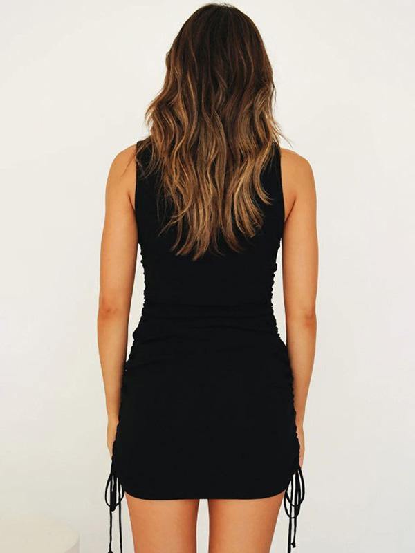 Women's Sleeveless Tight Mini Dress Drawstring Tank Sheath Dress - CHALIER
