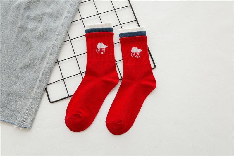 Chalier Men Crew Cotton Casual Socks Fashion Style Red 1 Pair - CHALIER