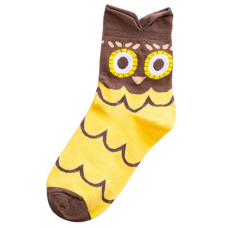 Womens Cotton Crew Fun Socks Cute Owl  Ears Short Socks Set 5 Pairs - CHALIER
