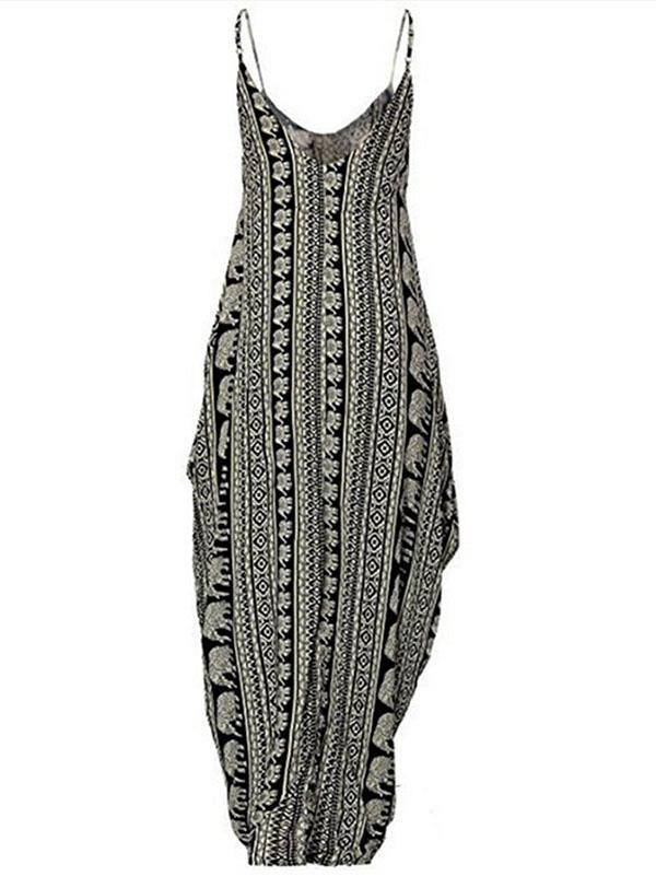 Women's Cotton Floral Printed Loose Sleeveless Maxin Slip Dress Plus Size - CHALIER