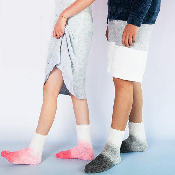 Womens Winter Warm Fuzzy Slipper Socks Gradient Color Family Couple Socks - CHALIER