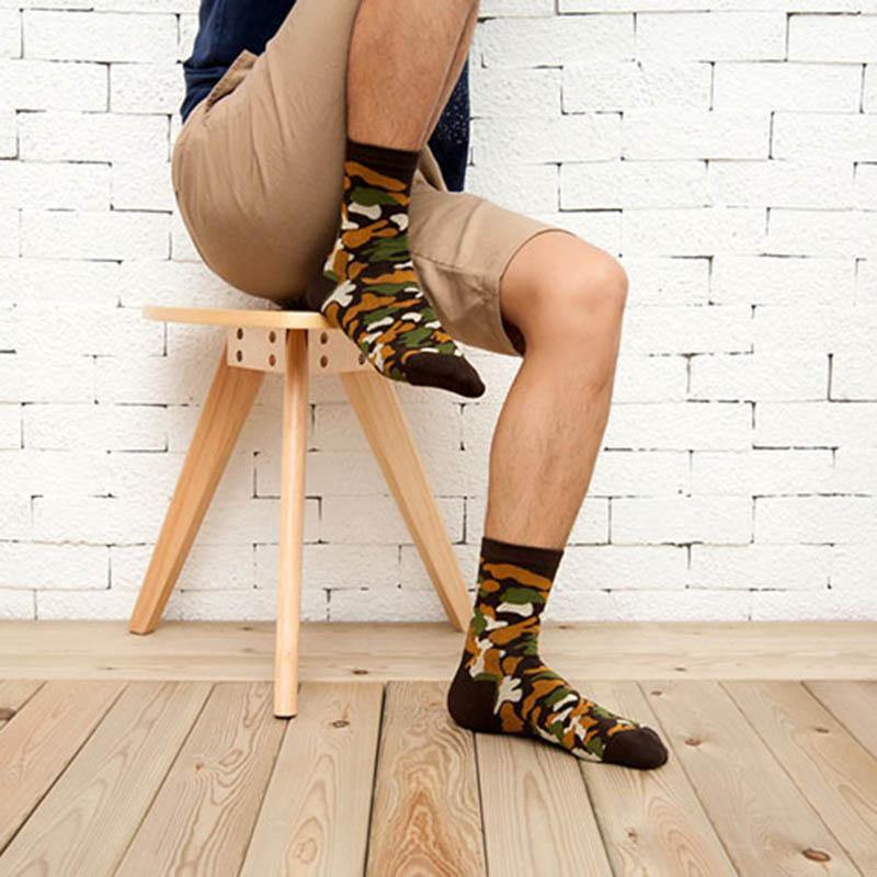 Mens Cotton Crew Socks Outdoor Camouflage Training Casual Socks Set 5 Pairs - CHALIER