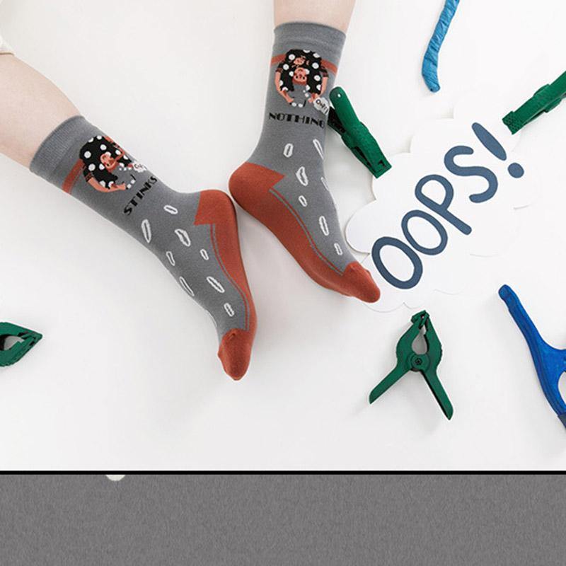 Womens Crew Happy Crazy Funny Socks Cartoon Illustration Sock Set - CHALIER