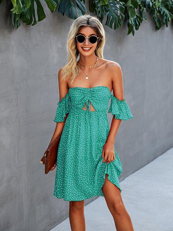 Women's Sexy Strapless Backless Dress Vintage Polka Dots Summer Midi Dress - CHALIER