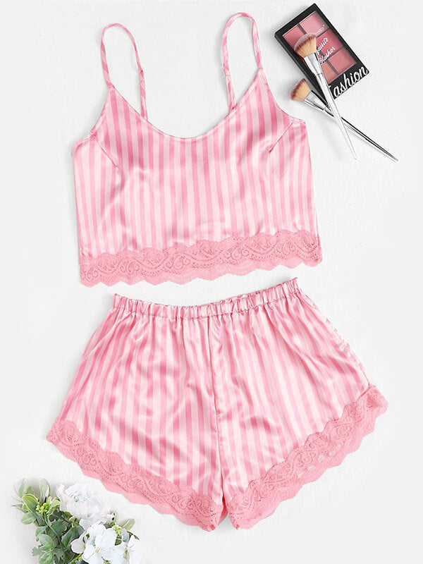 Women's Pajamas Set Sexy Camisole Sets Lace Lingerie Soft Sleepwear with Shorts