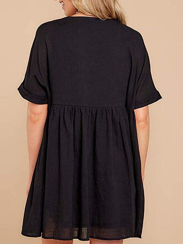 Women's Casual Plus Size V-neck Loose Mini Dress Holiday - CHALIER