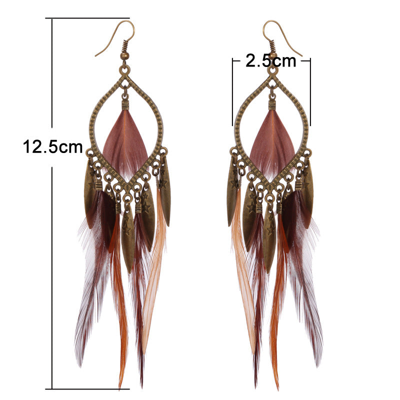 Female Bohemian Earrings Women Feather Drop Earrings
