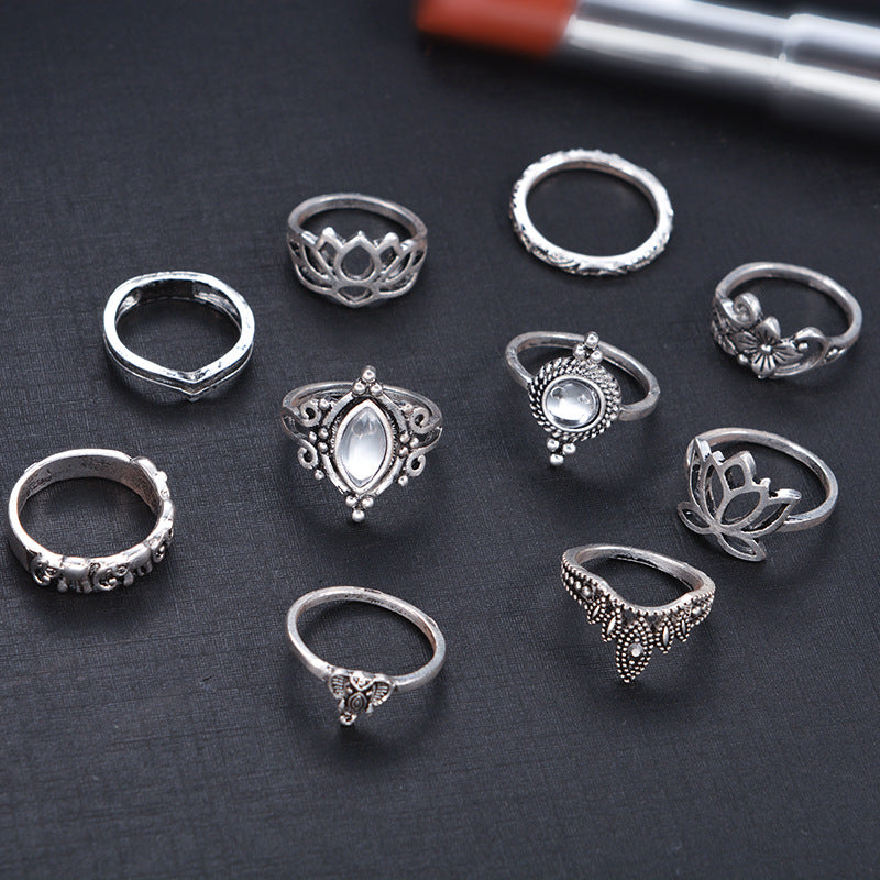 Female Design Rings Woman Fashionable Silver Lotus Jewelry Set