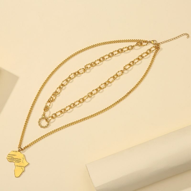 Female Hot Necklaces Women Gold Choker Map Design Jewelry