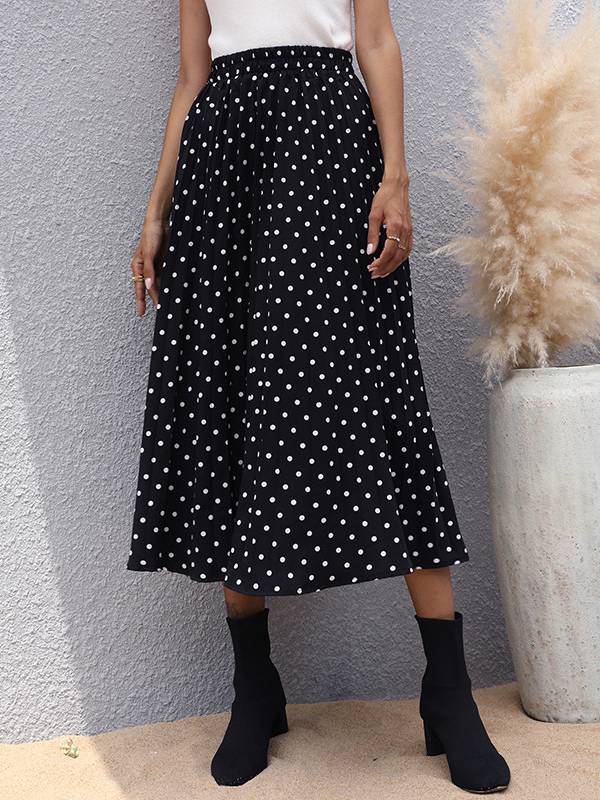 Women's Fashion Skirt Black Polka Dots Skirt