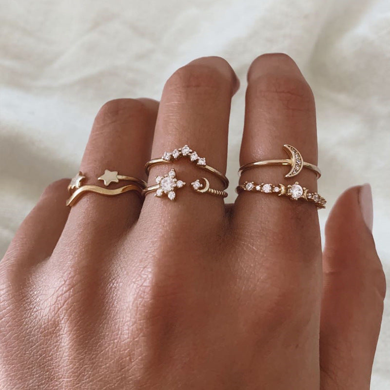 Female Fashionable Rings Woman Design Moon Gold Jewelry Set