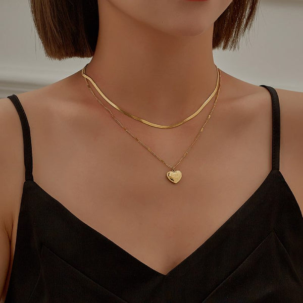 Female Layered Necklaces Women Gold Hot Heart Choker Jewelry