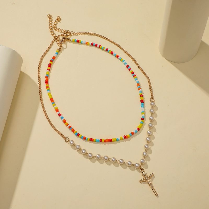 Female Hot Necklaces Women Gold Layered Cross Choker Jewelry