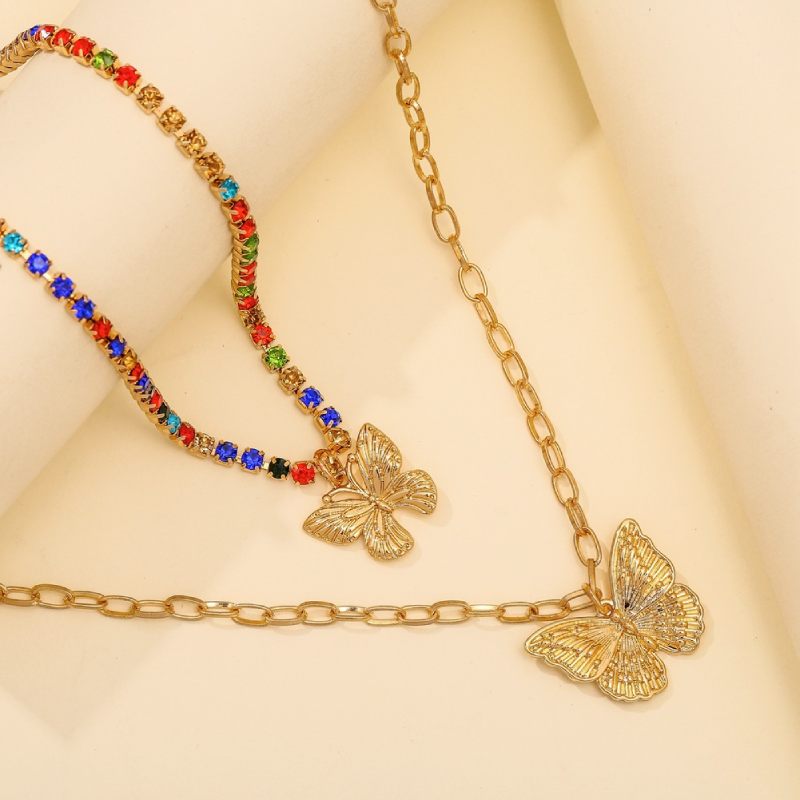 Female Design Necklaces Women Gold Layered Butterfly Choker Jewelry