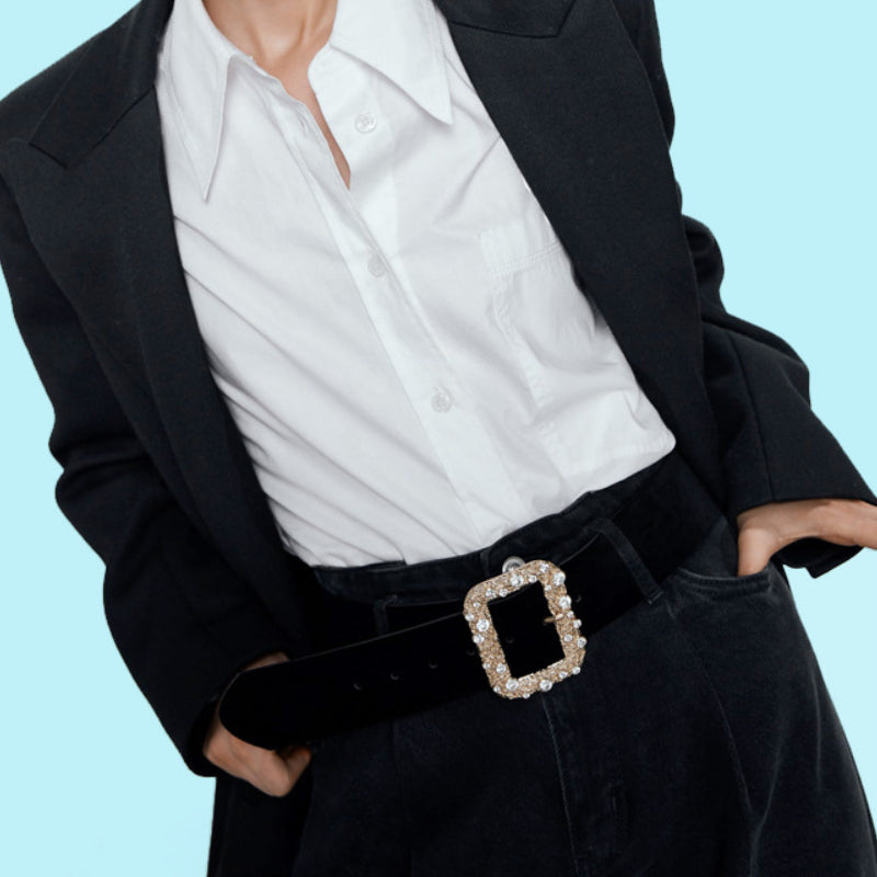 Women Fashion Dress Belt Square Gold Metal Belt