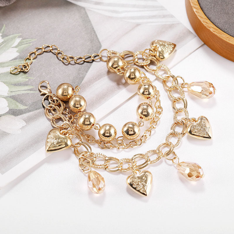 Female Fashionable Heart Drop Bracelets Design Layered Jewelry