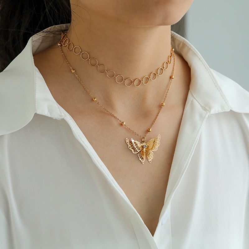Female Hot Layered Necklaces Women Butterfly Gold Choker Design Jewelry