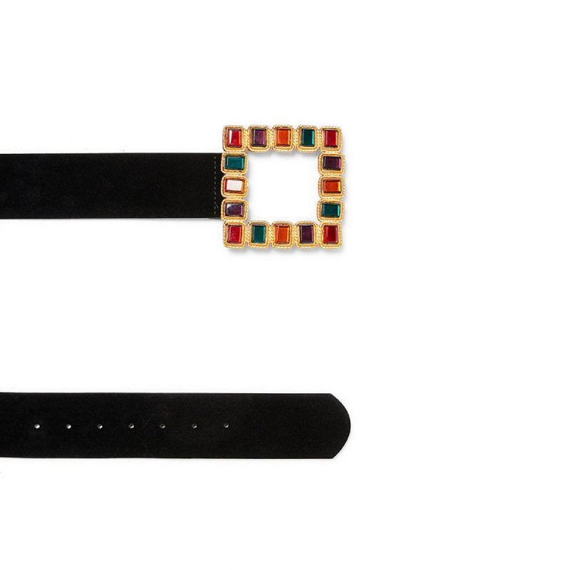 Women Fashion Dress Belt Square Colorful Metal Belt